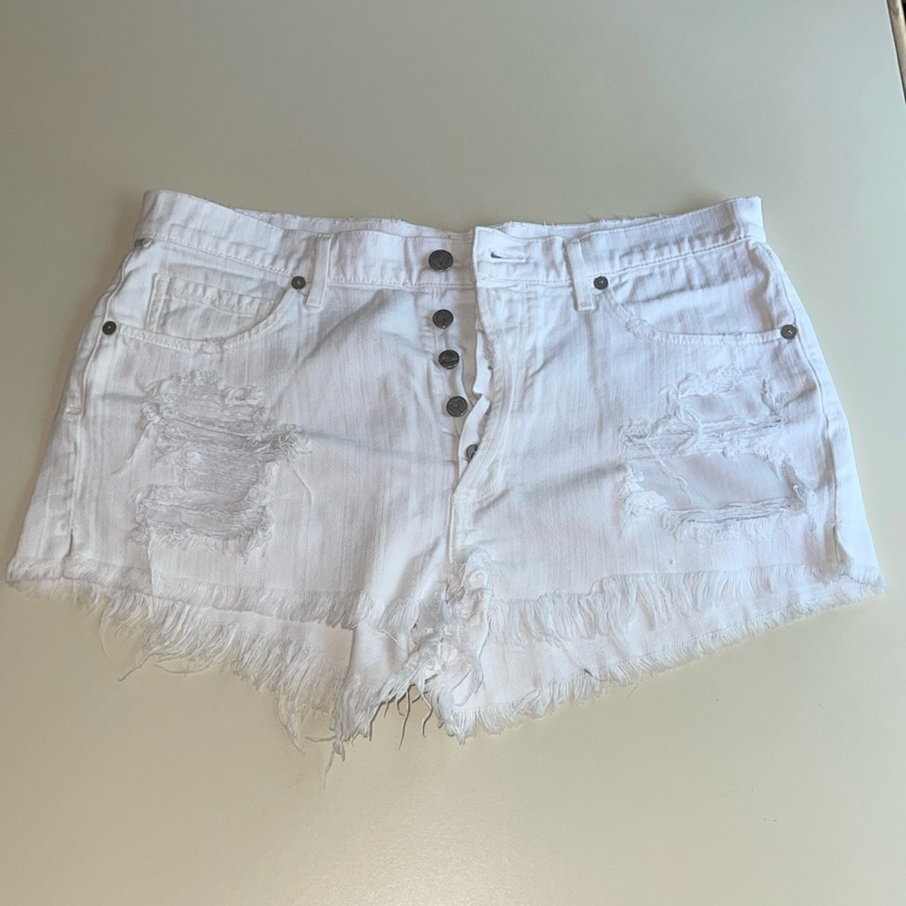 Citizens of Humanity High Waist Destroyed Denim Shorts in White